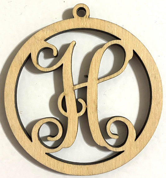 Ready to Paint Shape - 1/8" Birch - Monogram Ornament "H" S130