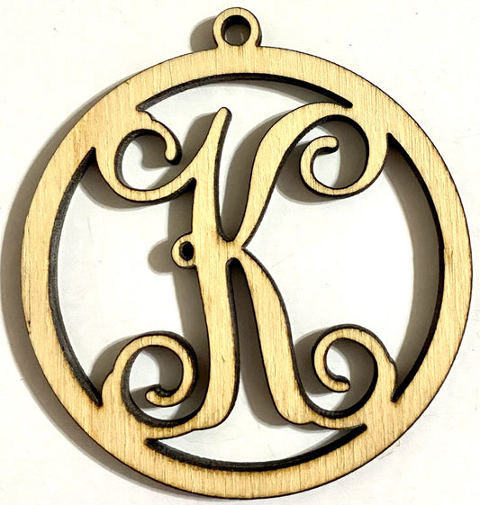 Ready to Paint Shape - 1/8" Birch - Monogram Ornament "K" S130