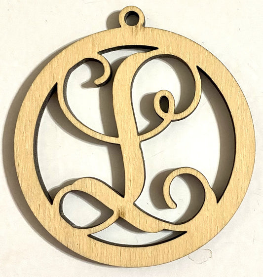 Ready to Paint Shape - 1/8" Birch - Monogram Ornament "L" S130