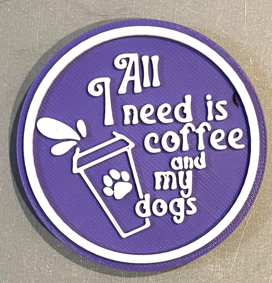 Coffee and Dogs Magnet 2-3/8" White over Purple