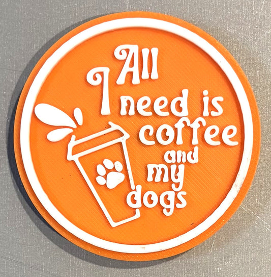 Coffee and Dogs Magnet 2-3/8" White over Orange