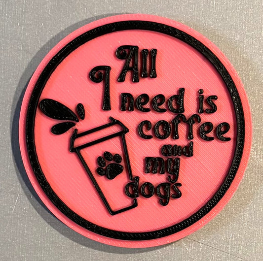 Coffee and Dogs Magnet 2-3/8" Black over Pink