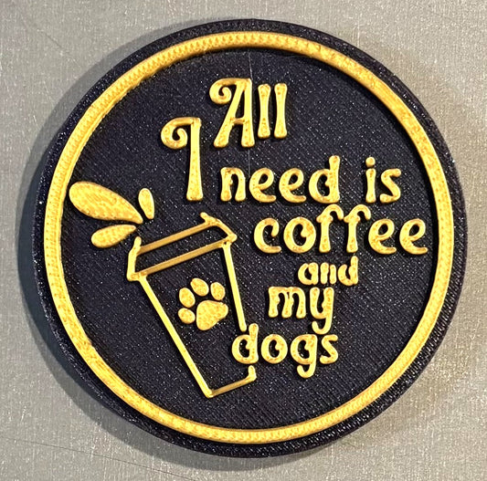 Coffee and Dogs Magnet 2-3/8" Gold over Black