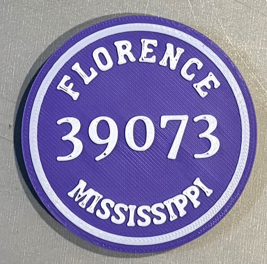 39073 Florence, MS Magnet 2-3/8" White over Purple