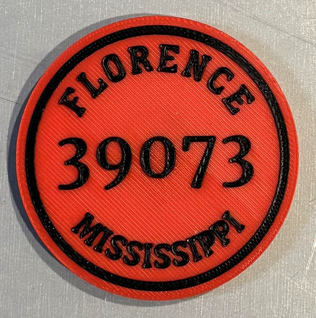 39073 Florence, MS Magnet 2-3/8" Black over Red