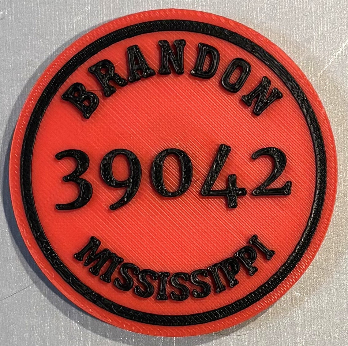 Brandon, Mississippi 39042 Magnet 2-3/8" Black over Red