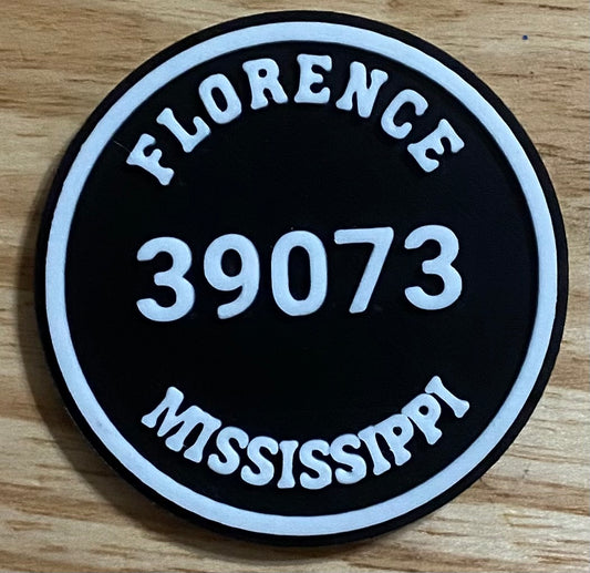 2-3/8" Zip Code Magnet - 39073 Florence, MS - White over Black
