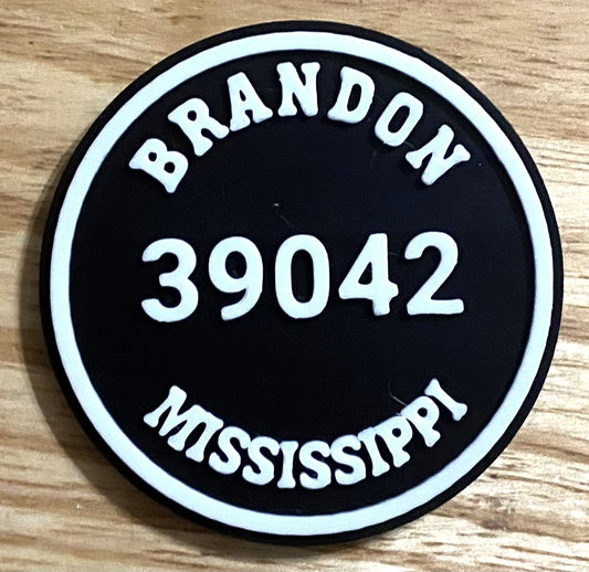 2-3/8" Zip Code Magnet - 39042 Brandon, MS - White over Black