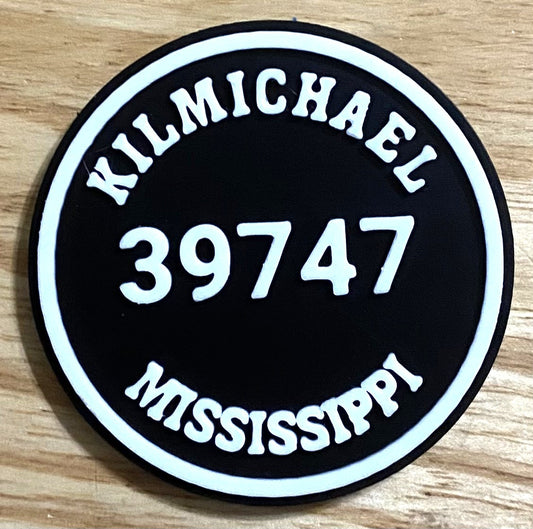 2-3/8" Zip Code Magnet - 39747 Kilmichael, MS - White over Black