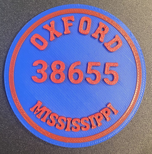 2-3/8" Zip Code Magnet - 38655 Oxford, MS - Red over Blue