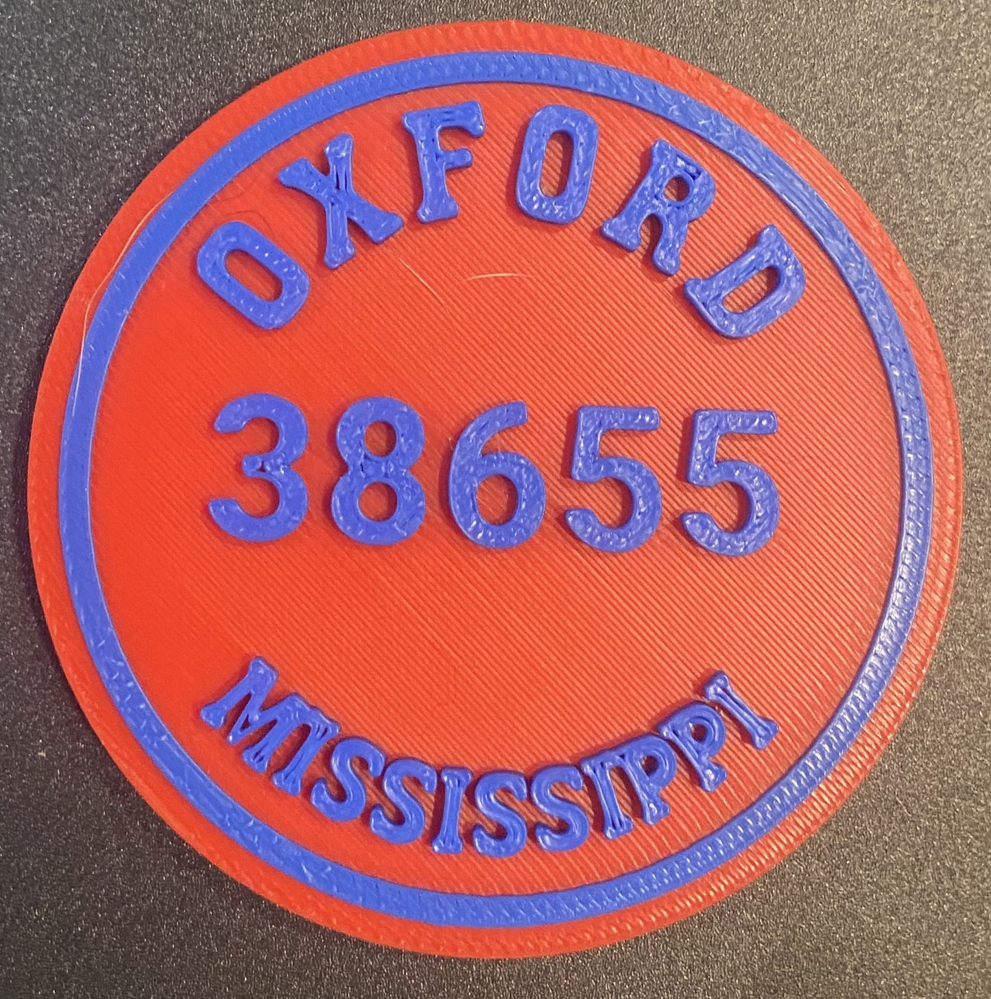 2-3/8" Zip Code Magnet - 38655 Oxford, MS - Blue over Red