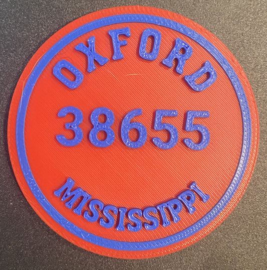 2-3/8" Zip Code Magnet - 38655 Oxford, MS - Blue over Red