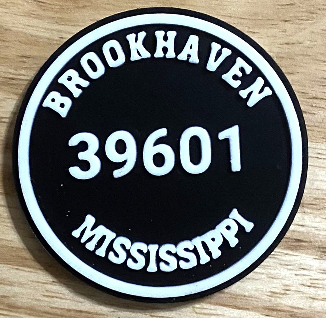 2-3/8" Zip Code Magnet - 39601 Brookhaven, MS - White over Black