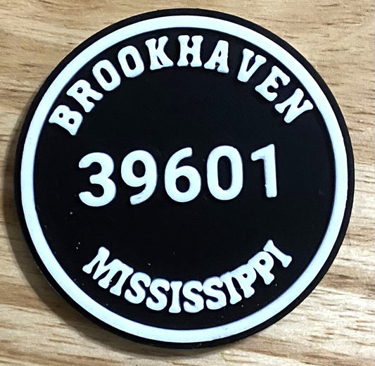 2-3/8" Zip Code Magnet - 39601 Brookhaven, MS - White over Black