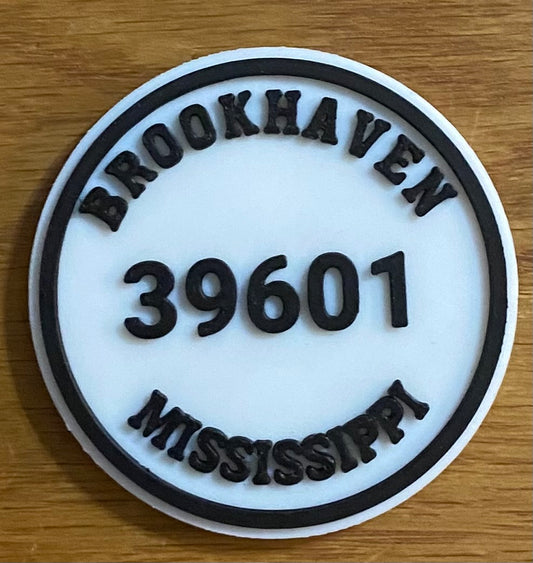 2-3/8" Zip Code Magnet - 39601 Brookhaven, MS - Black over White