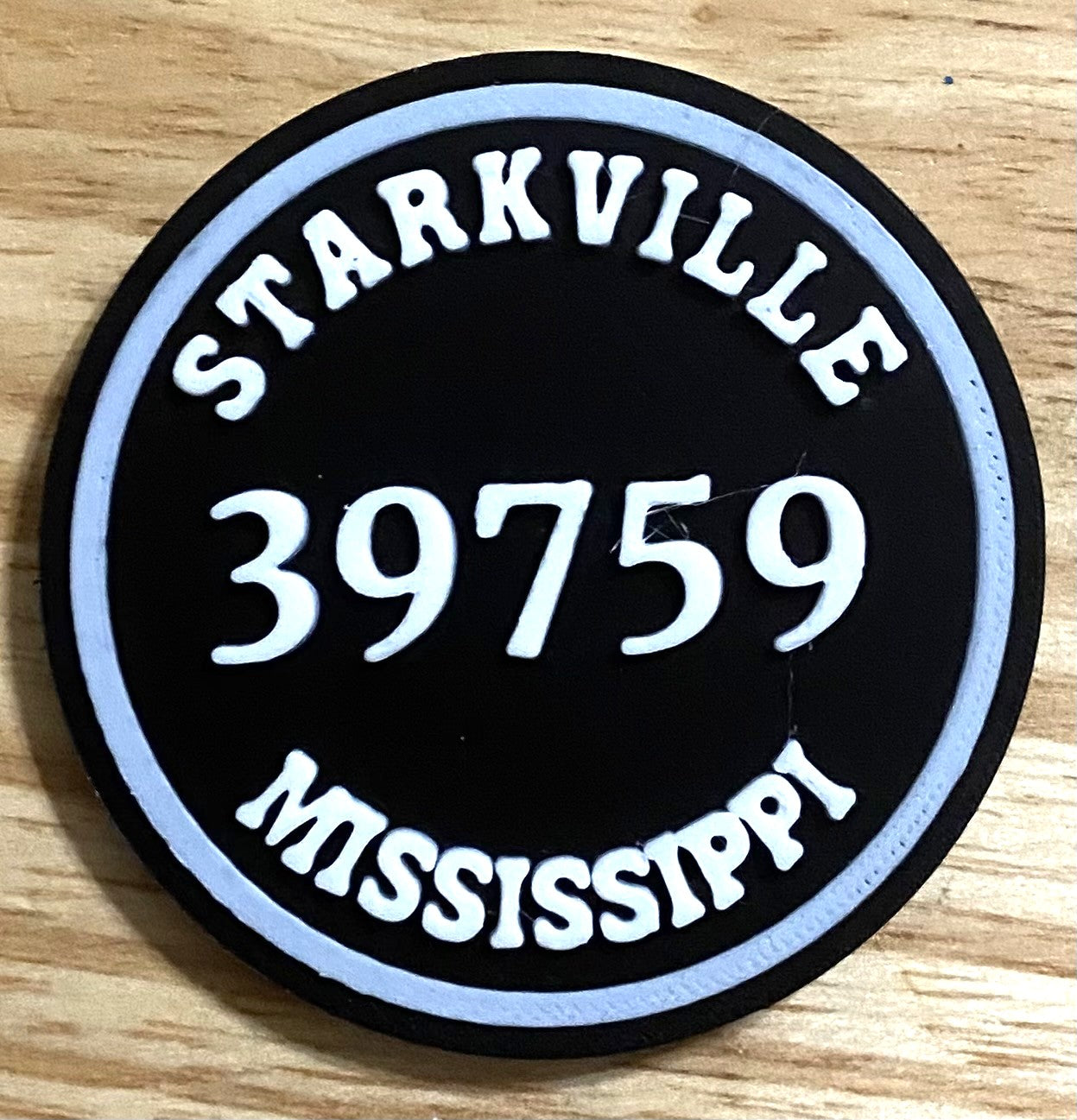 2-3/8" Zip Code Magnet - 39759 Starkville, MS - White over Black