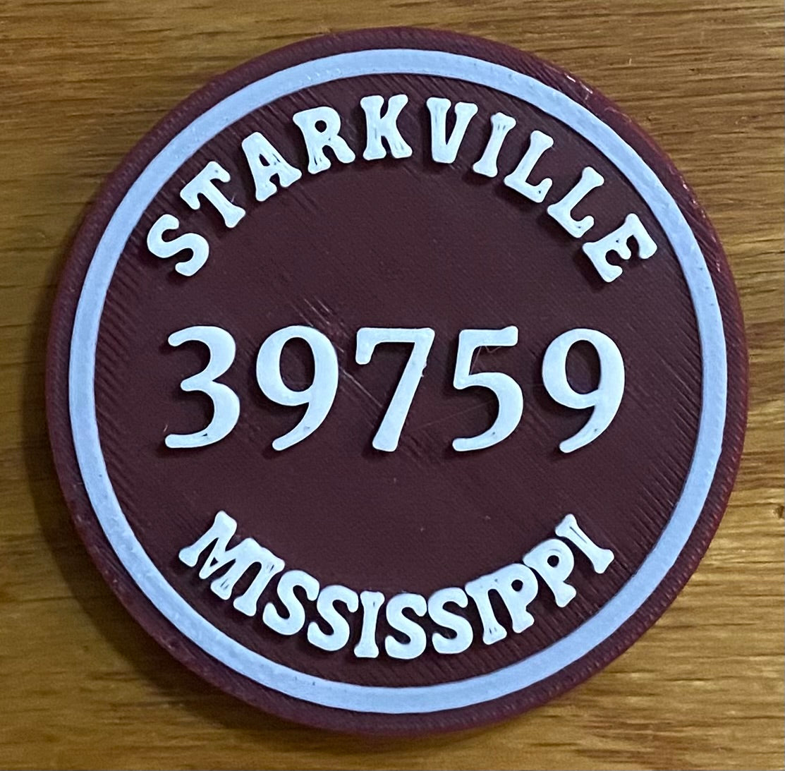 2-3/8" Zip Code Magnet - 39759 Starkville, MS - White over Maroon
