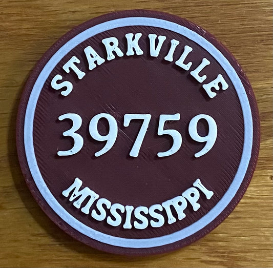 2-3/8" Zip Code Magnet - 39759 Starkville, MS - White over Maroon
