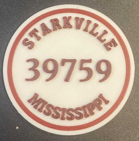 2-3/8" Zip Code Magnet - 39759 Starkville, MS - Maroon over White