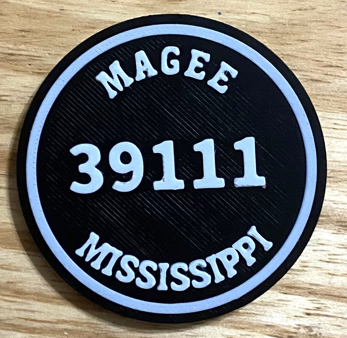 2-3/8" Zip Code Magnet - 39111 Magee, MS - White over Black