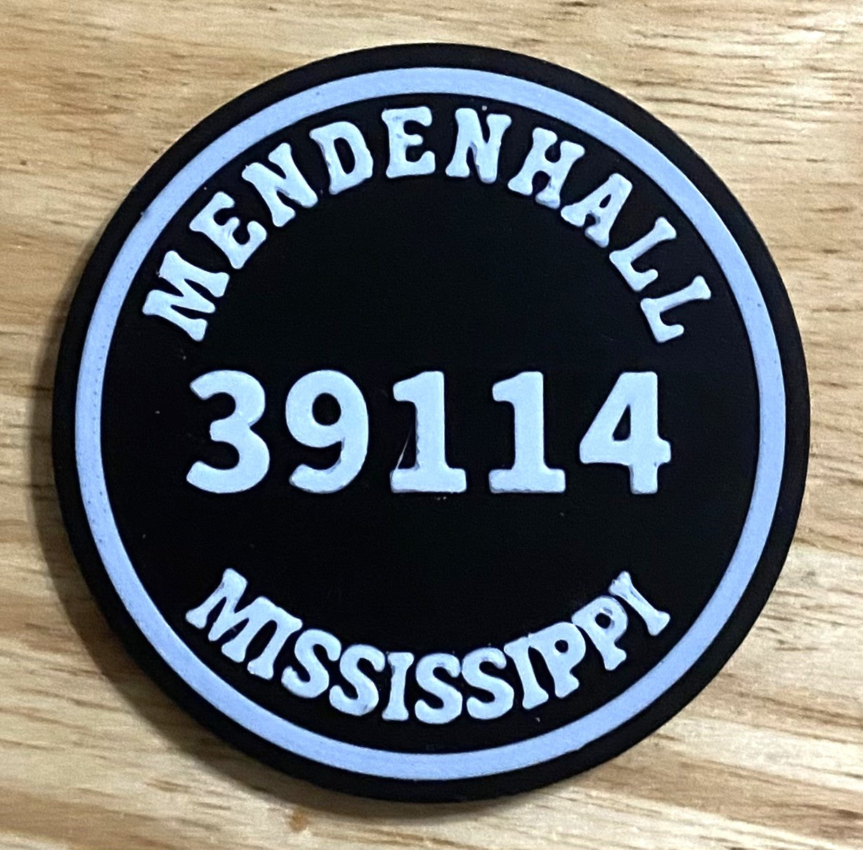 2-3/8" Zip Code Magnet - 39114 Mendenhall, MS - White over Black