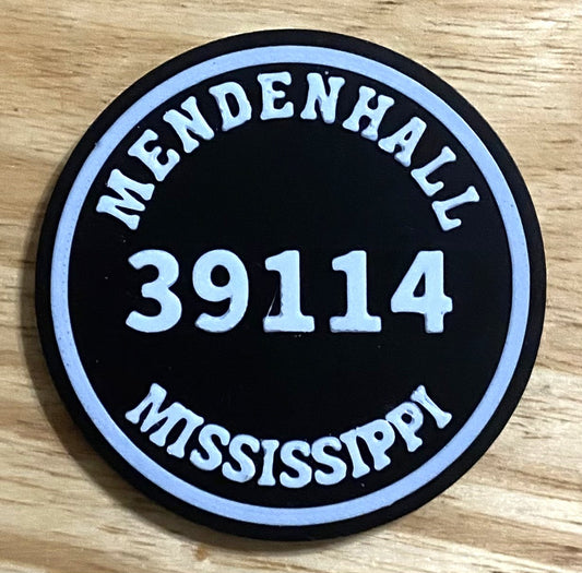 2-3/8" Zip Code Magnet - 39114 Mendenhall, MS - White over Black