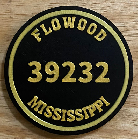 2-3/8" Zip Code Magnet - 39232 Flowood, MS - Gold over Black
