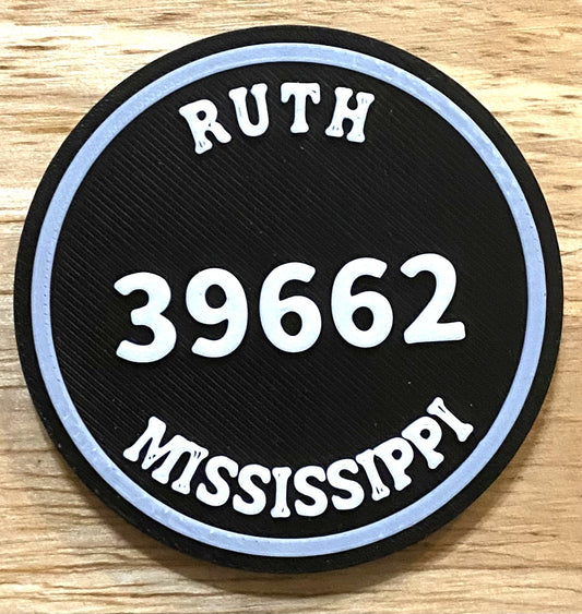 2-3/8" Zip Code Magnet - 39662 Ruth, MS - White over Black (Copy) (Copy)