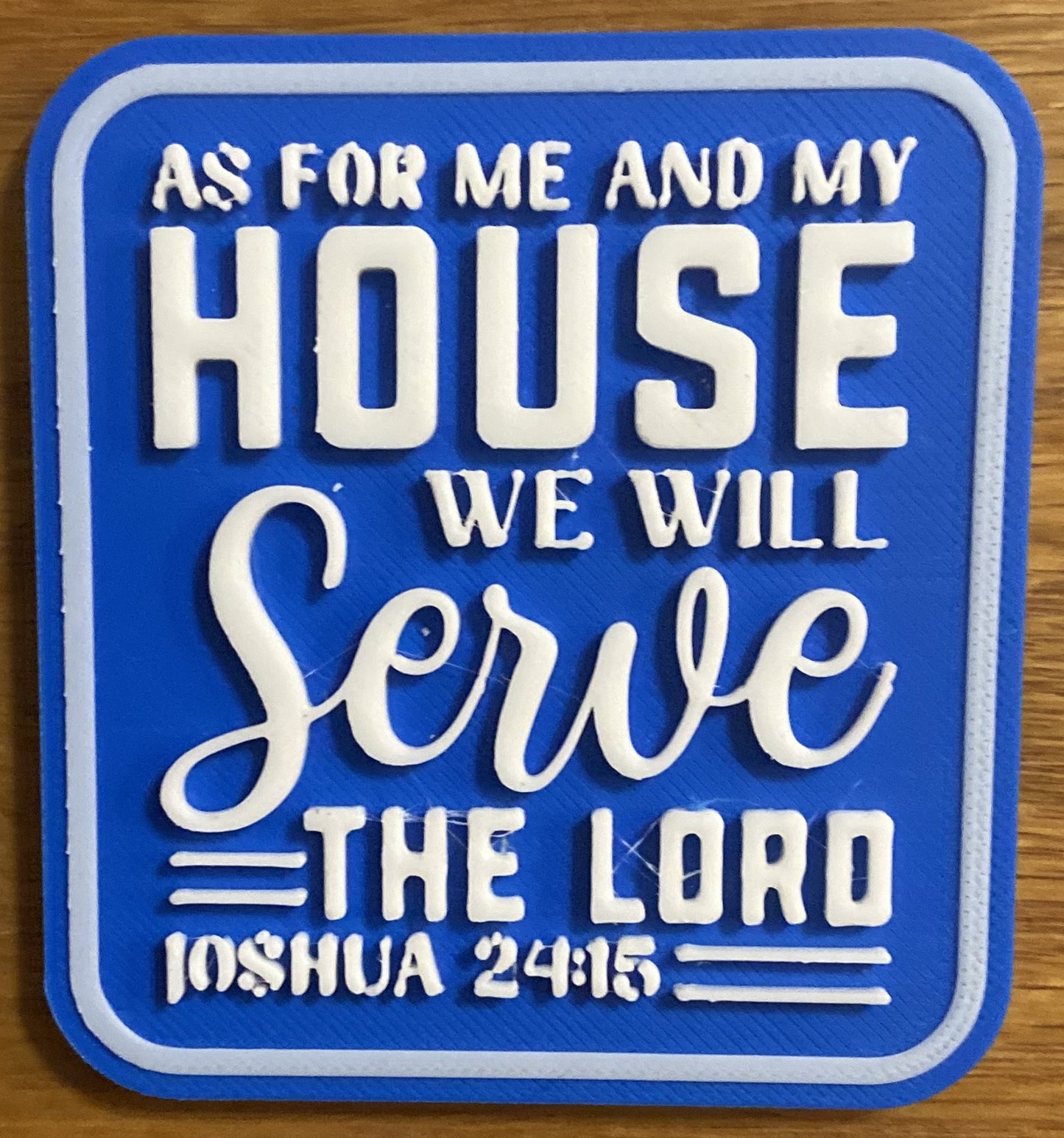 Fridge Magnet - 3" x 2.77" - As For Me and My House - White over Blue