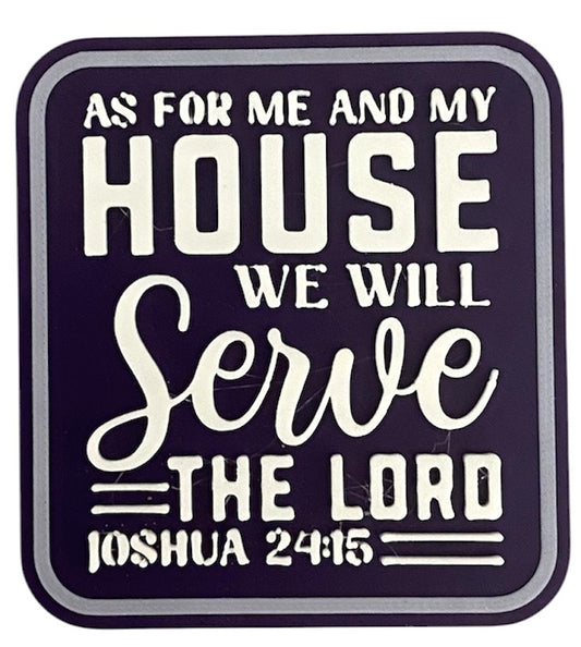 Fridge Magnet - 3" x 2.77" - As For Me and My House - White over Indigo