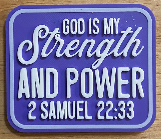 Fridge Magnet - 2.56" x 3" - GOD is My Strength - White over Purple