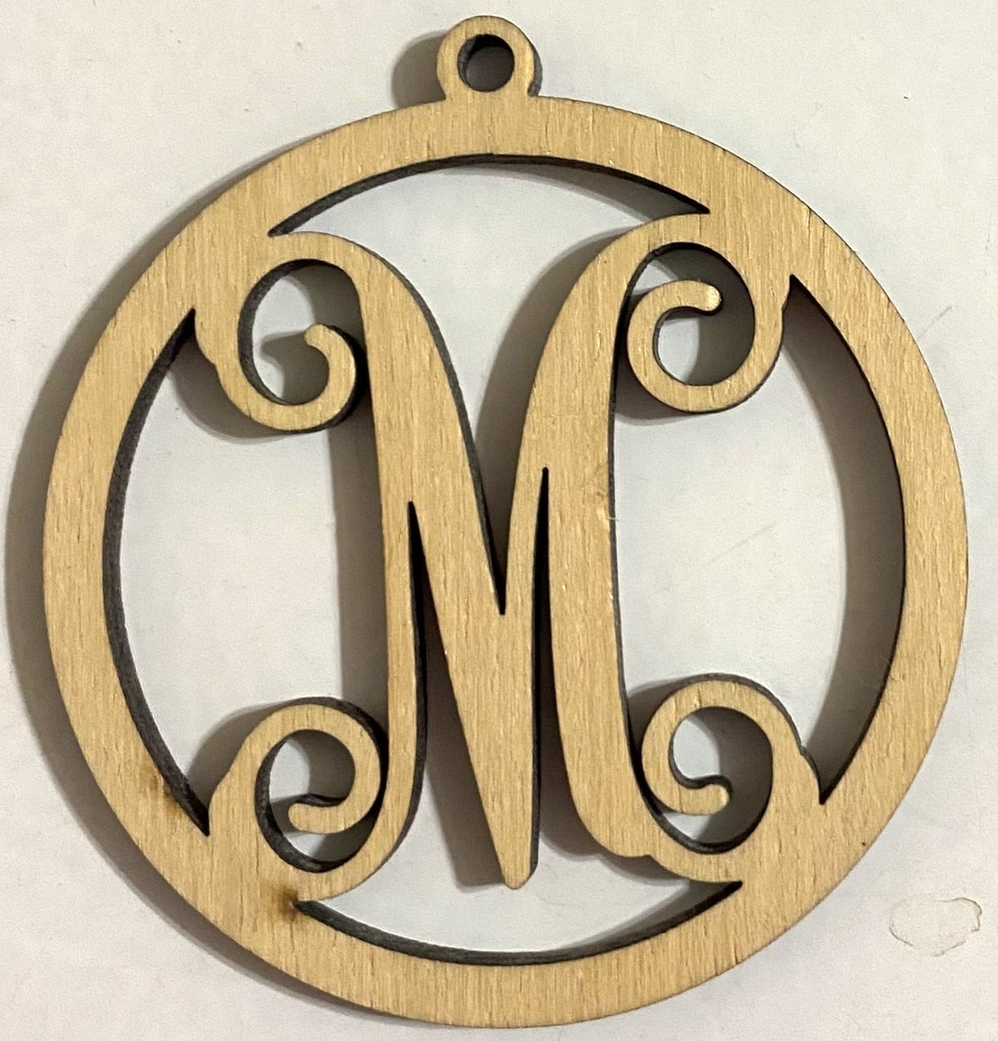 Ready to Paint Shape - 1/8" Birch - Monogram Ornament "M" S130