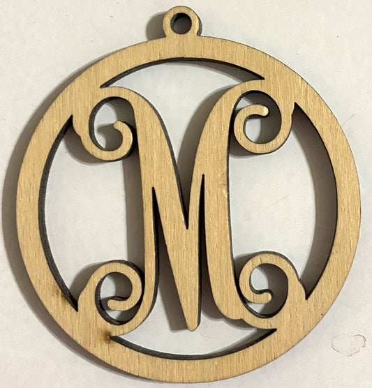Ready to Paint Shape - 1/8" Birch - Monogram Ornament "M" S130