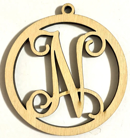 Ready to Paint Shape - 1/8" Birch - Monogram Ornament "N" S130