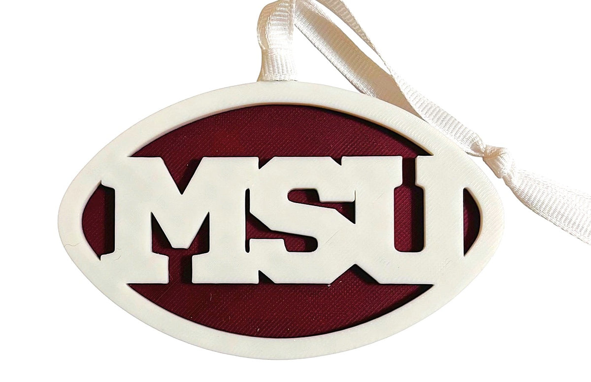 3D Printed 4" Ornament - MSU - White over Maroon