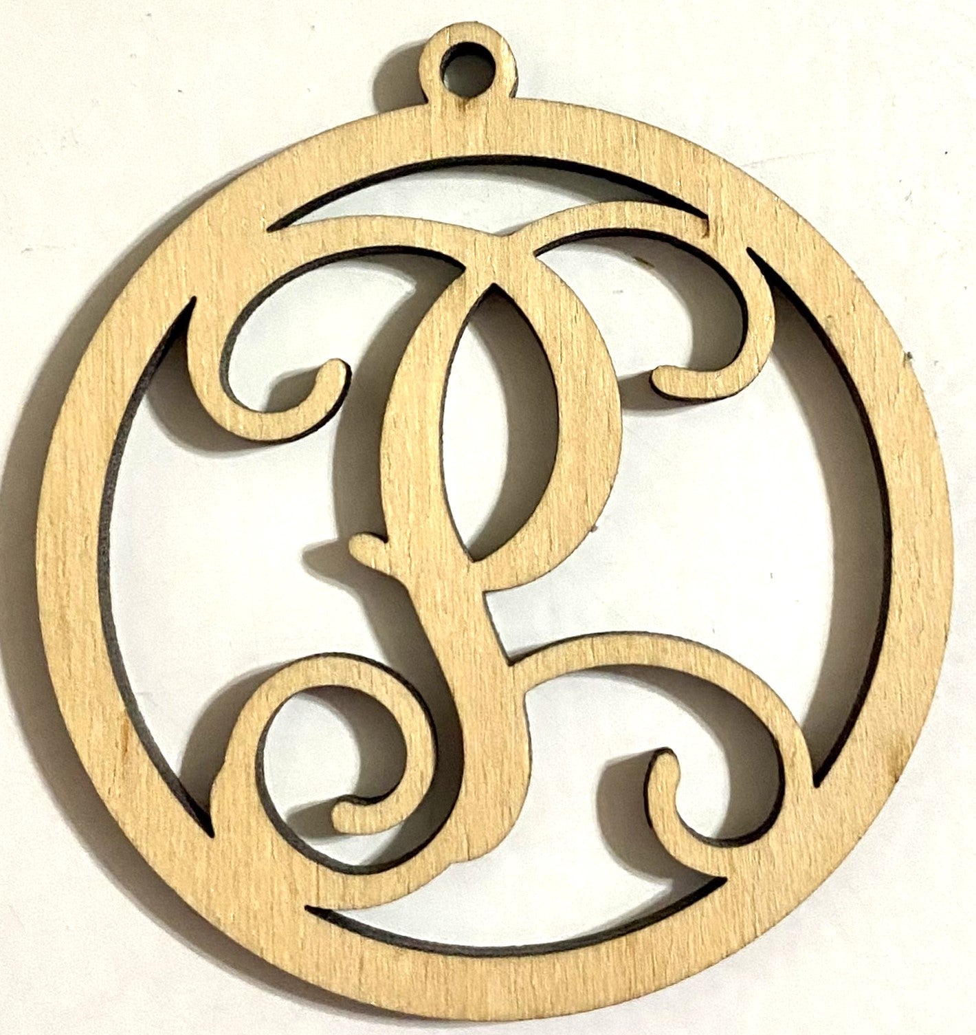 Ready to Paint Shape - 1/8" Birch - Monogram Ornament "P" S130