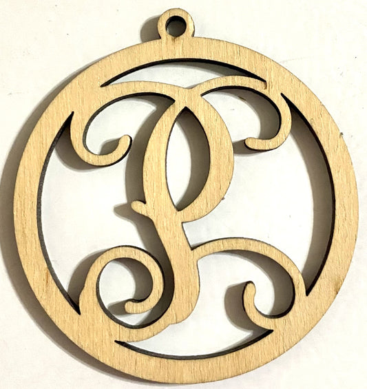 Ready to Paint Shape - 1/8" Birch - Monogram Ornament "P" S130