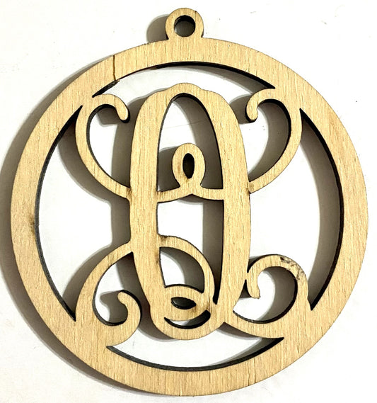 Ready to Paint Shape - 1/8" Birch - Monogram Ornament "Q" S130