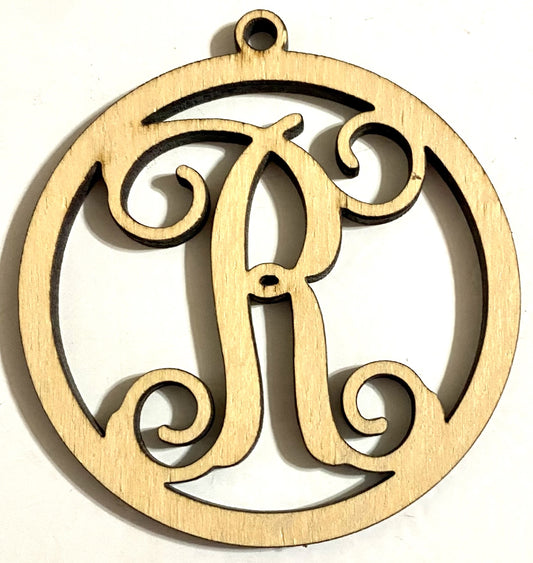 Ready to Paint Shape - 1/8" Birch - Monogram Ornament "R" S130