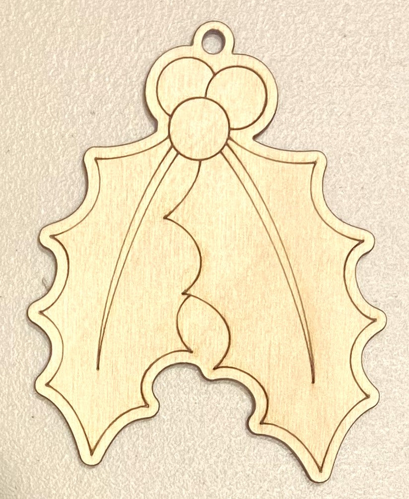 Ready to Paint Ornament - 1/8" Plywood - Holly - S002