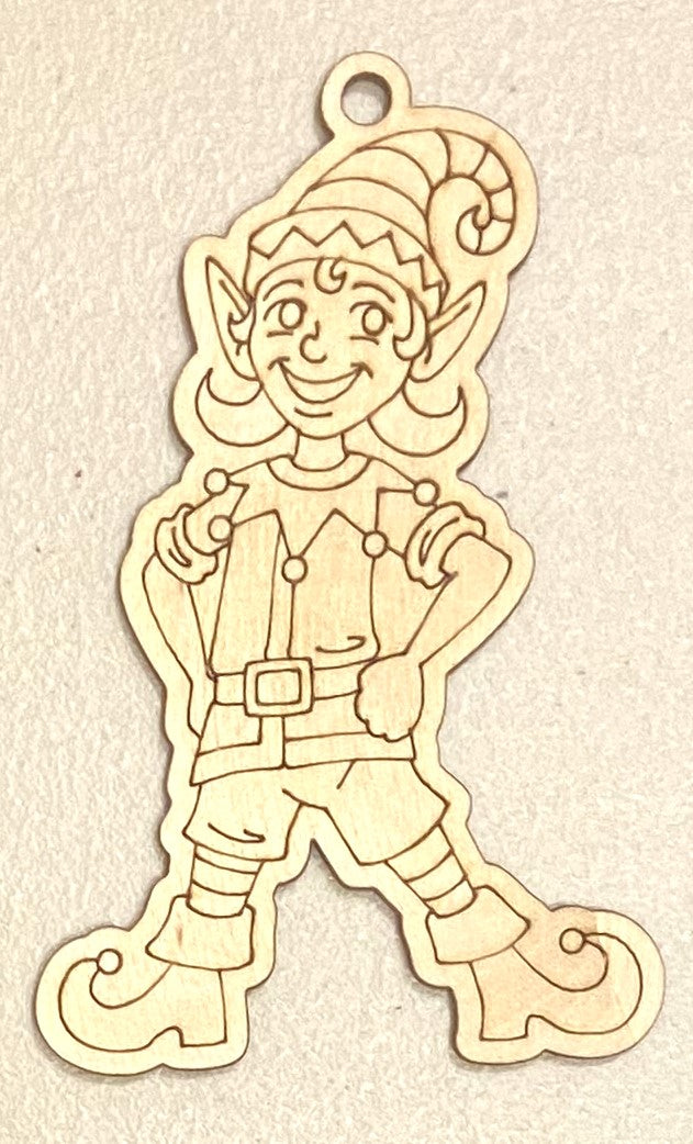 Ready to Paint Ornament - 1/8" Plywood - Elf - S003