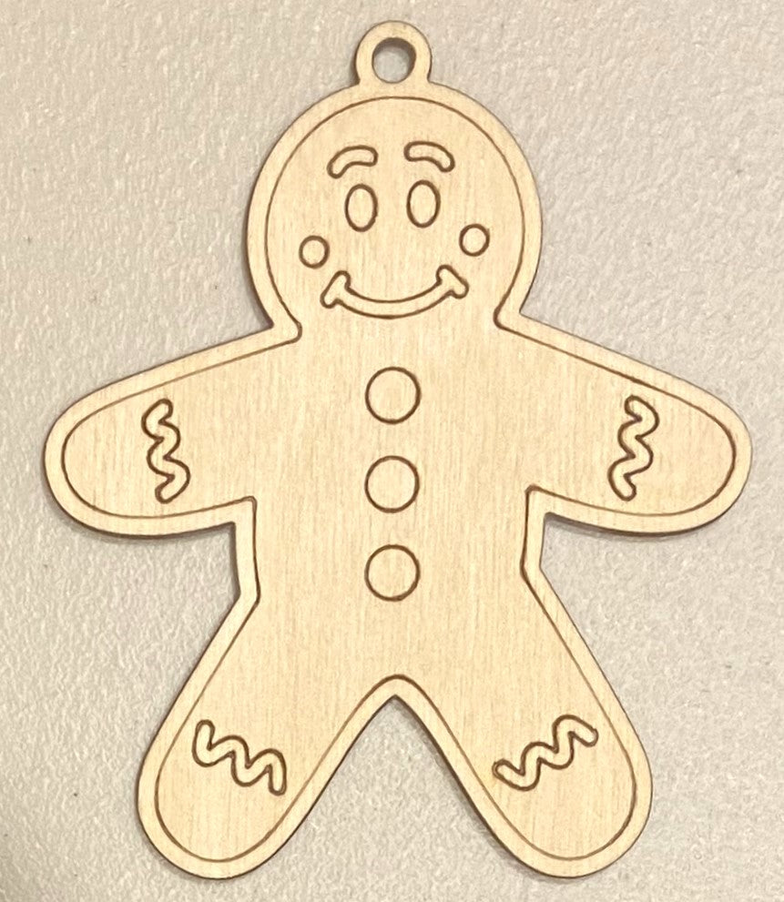 Ready to Paint Ornament - 1/8" Plywood - Gingerbread Man - S004