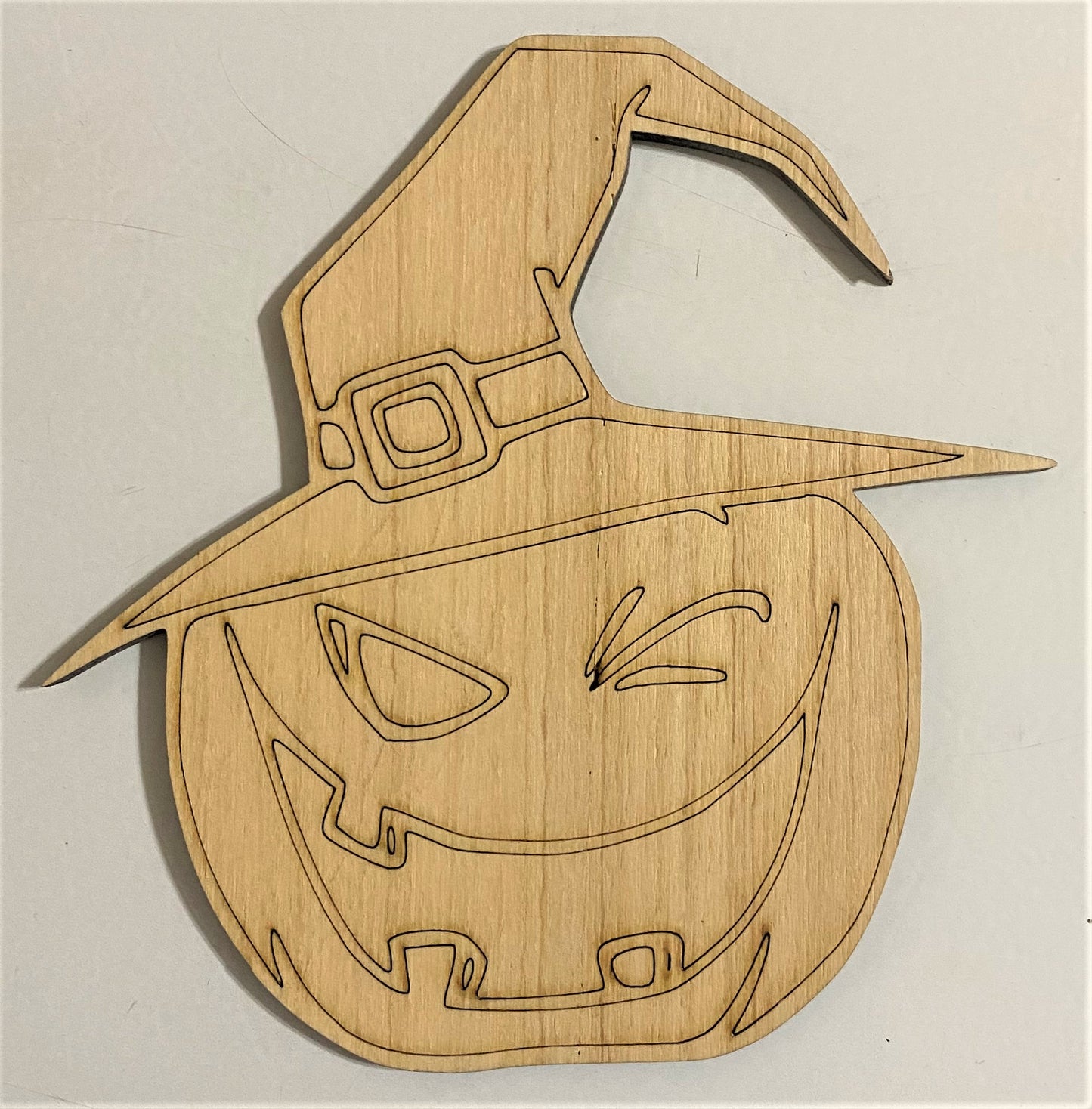 Ready to Paint Shape - 1/8" Birch - Witch Jack O Lantern - S073