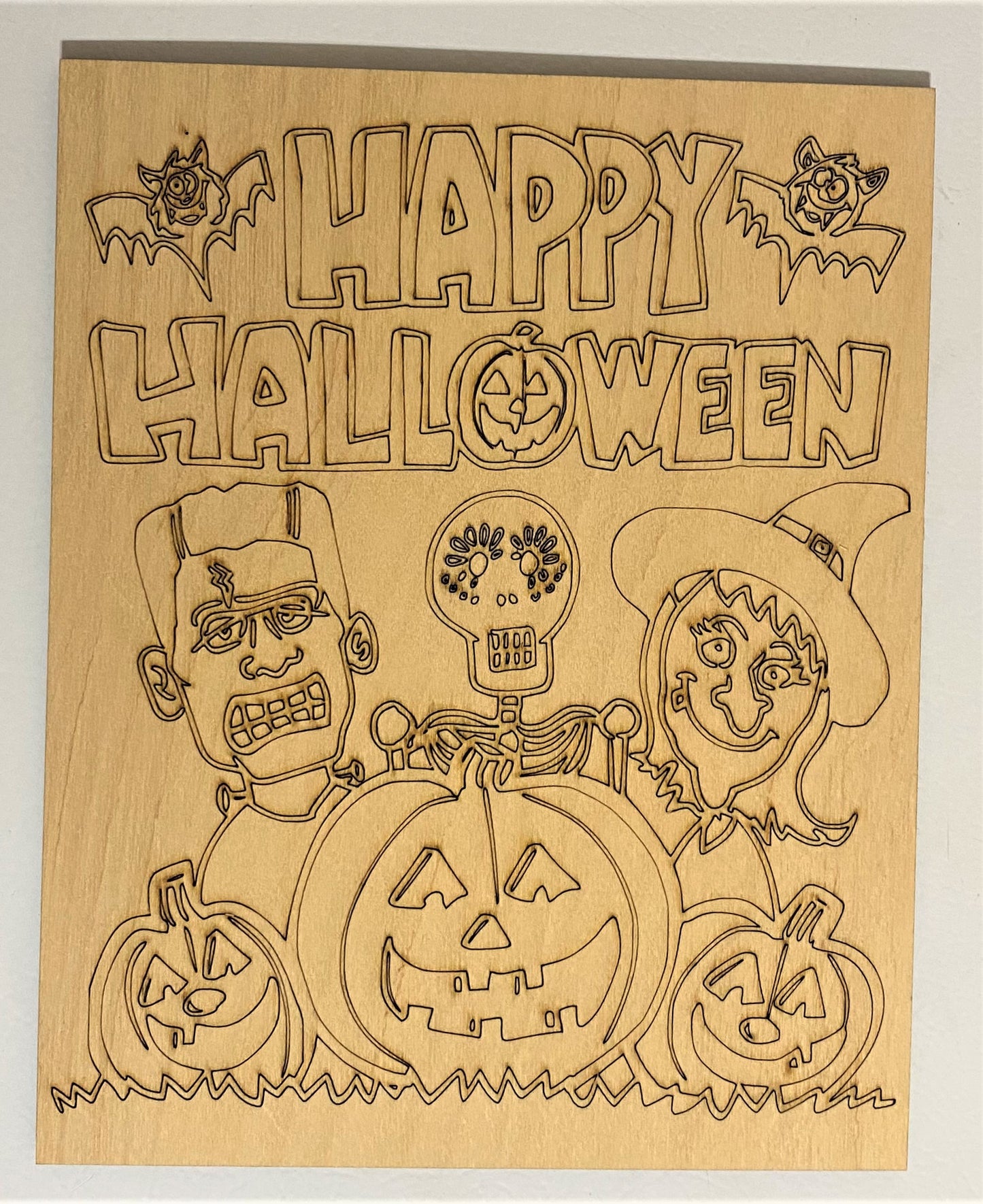 Ready to Paint Shape - 1/8" Birch - Happy Halloween Sign - S074