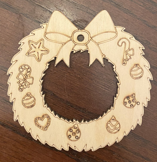 Ready to Paint Ornament - 1/8" Plywood - Wreath - S080