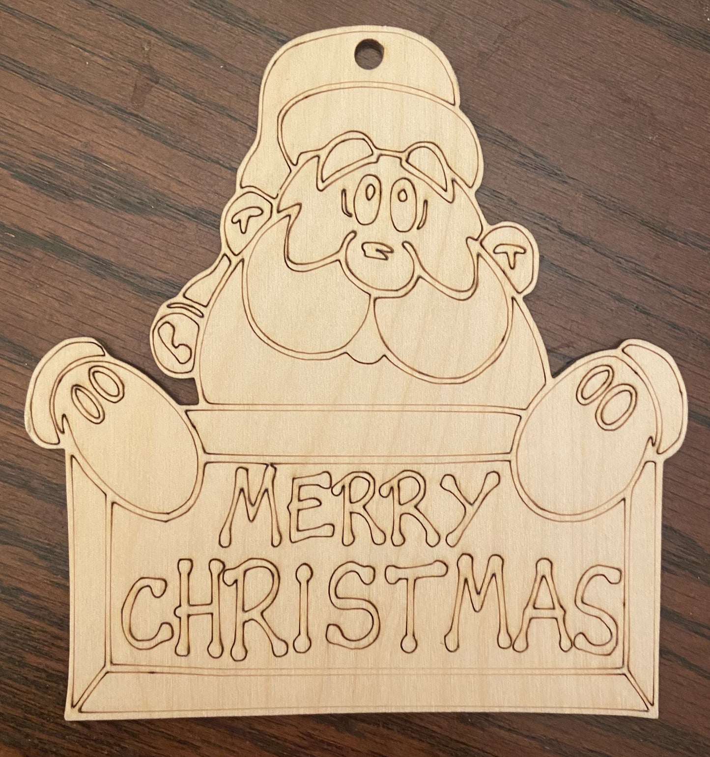 Ready to Paint Ornament - 1/8" Plywood - Merry Christmas Santa - S095