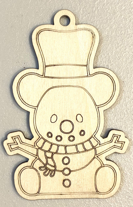 Ready to Paint Ornament - 1/8" Plywood - Snowman - S347