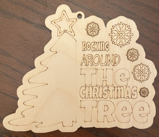 Ready to Paint Ornament - 1/8" Plywood - Rockin Around The Christmas Tree - S404