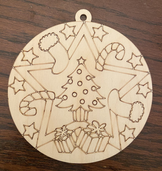 Ready to Paint Ornament - 1/8" Plywood - Christmas Tree Mandala - S413