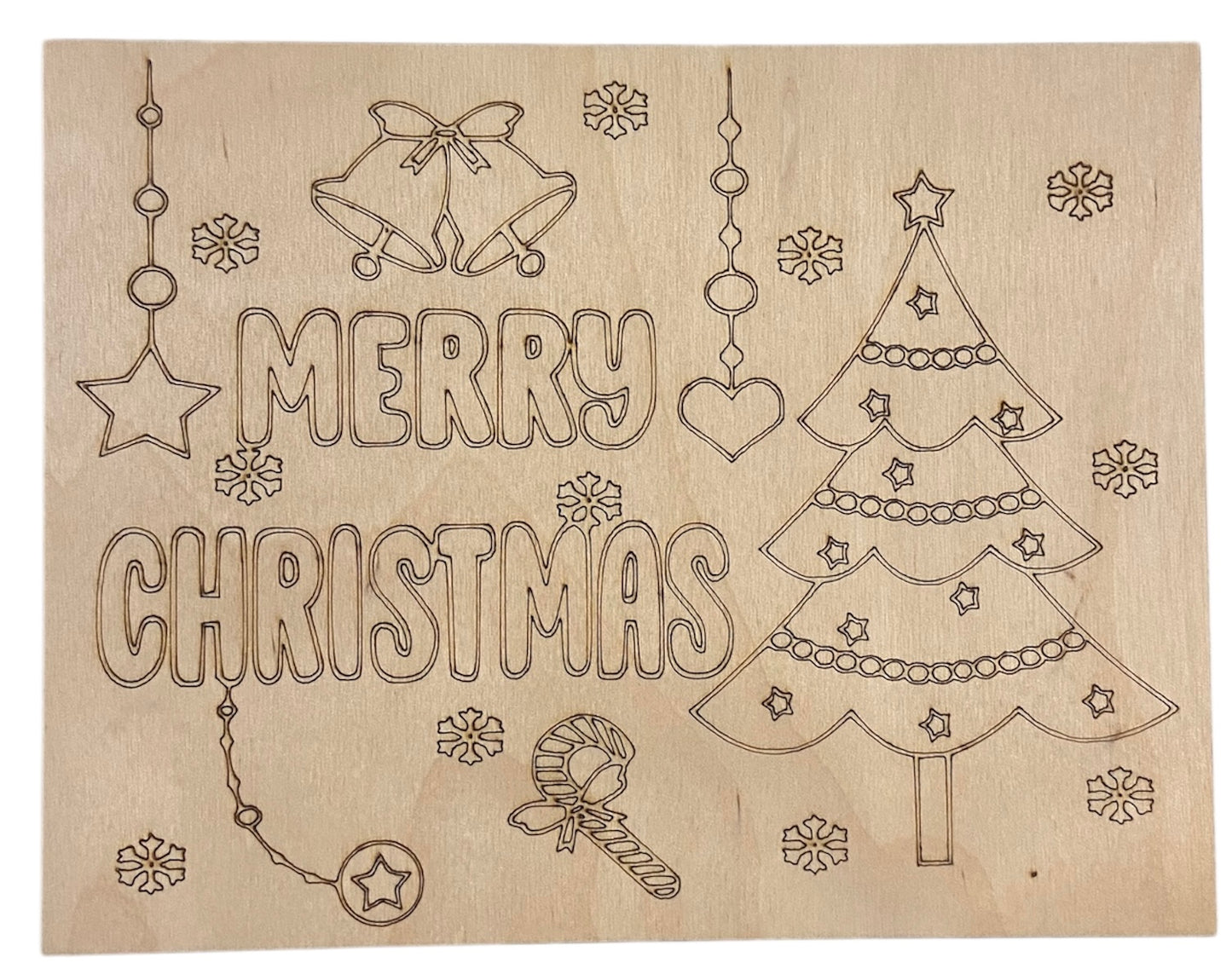 Ready to Paint Plywood Coloring Boards - Merry Christmas w/Tree - S523